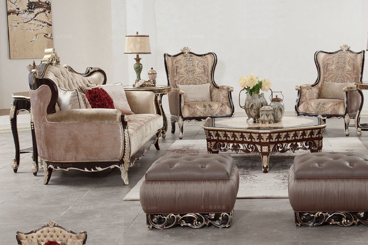 高端法式雕花三位沙發（黑+銀）