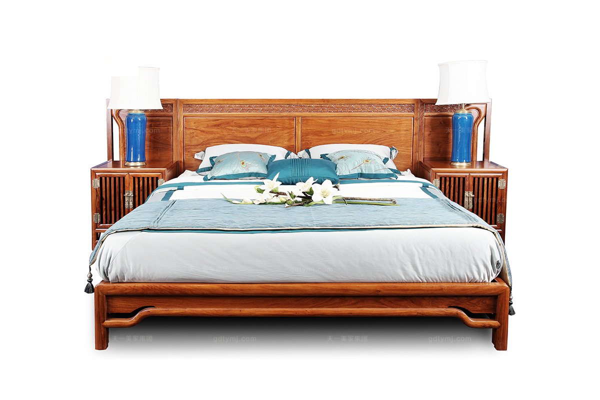高端中國別墅家具中式實木家具雙人床
