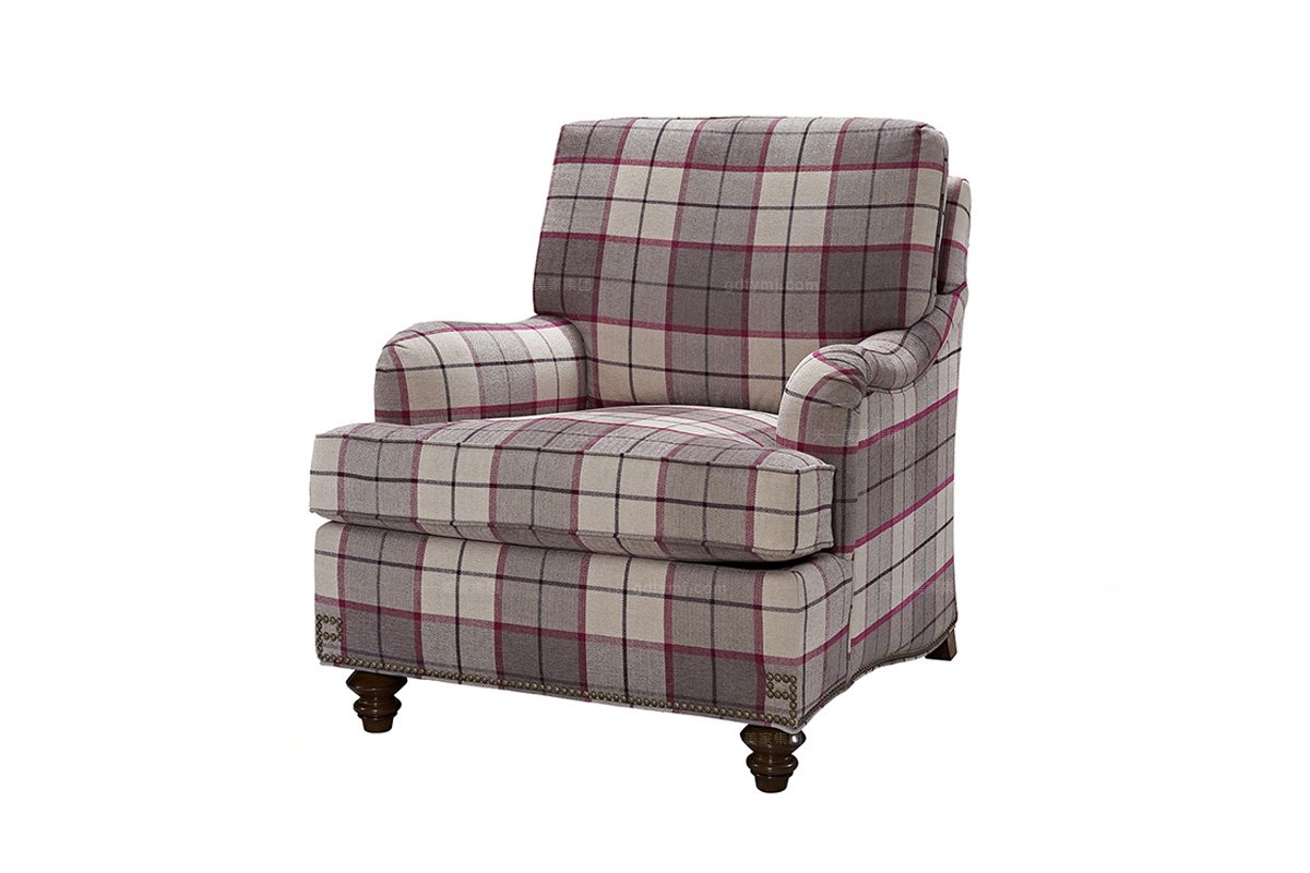 高端家具美式格紋布藝雙位沙發