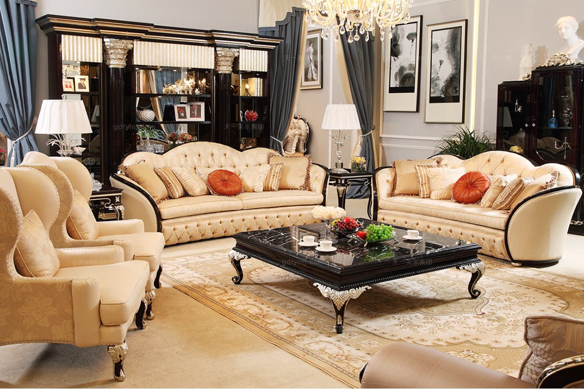 高端奢華新古典布藝四人位沙發