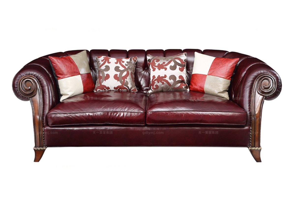 高端別墅家具品牌櫻桃色三人沙發