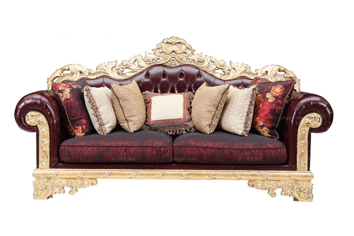 高端奢華會所家具雕花皮布三人沙發