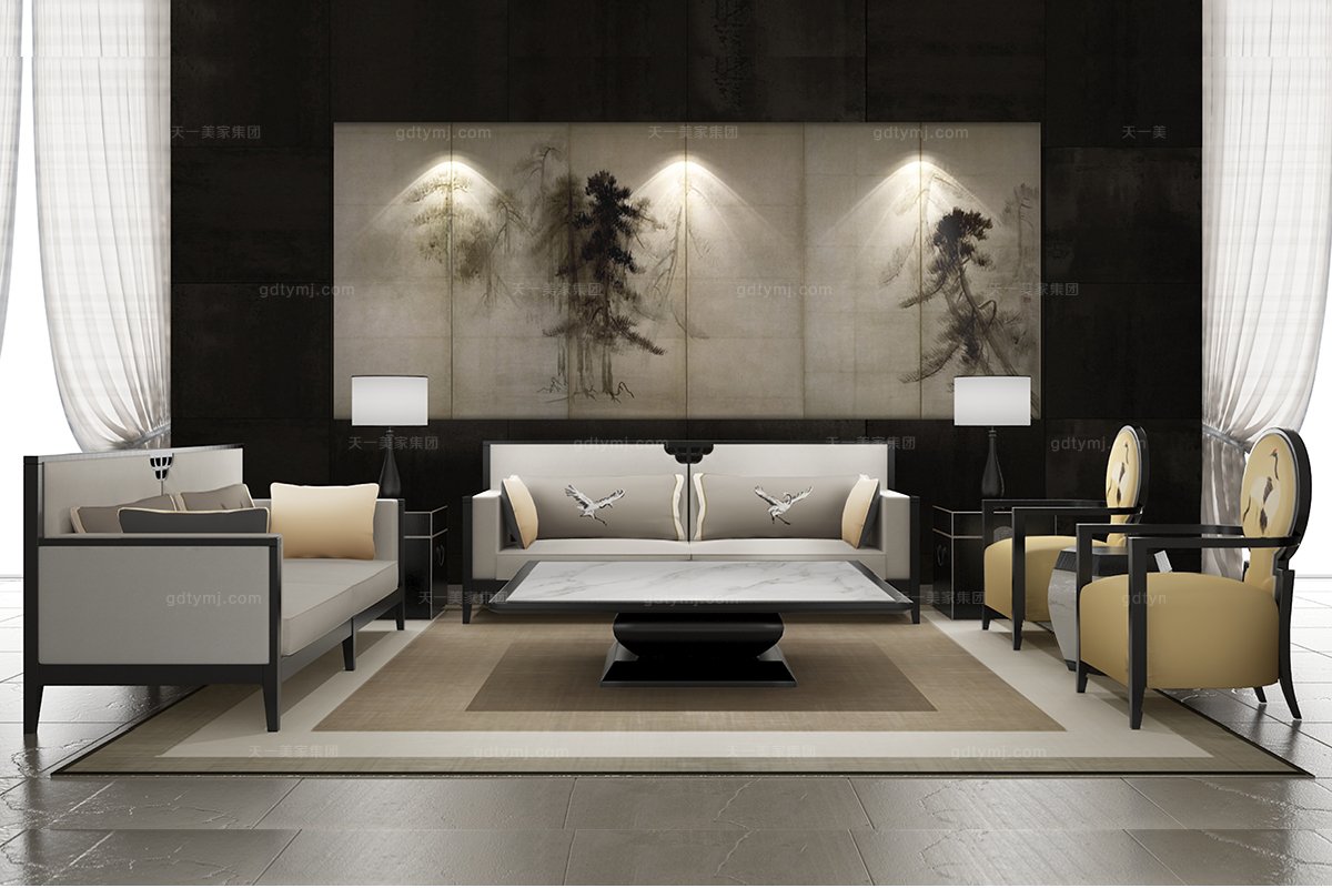 高端新中式斗拱長沙發