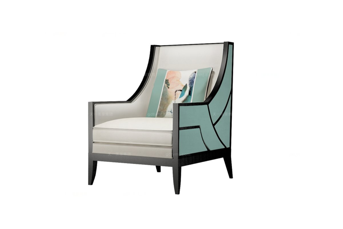 高端新中式綠荷單人沙發