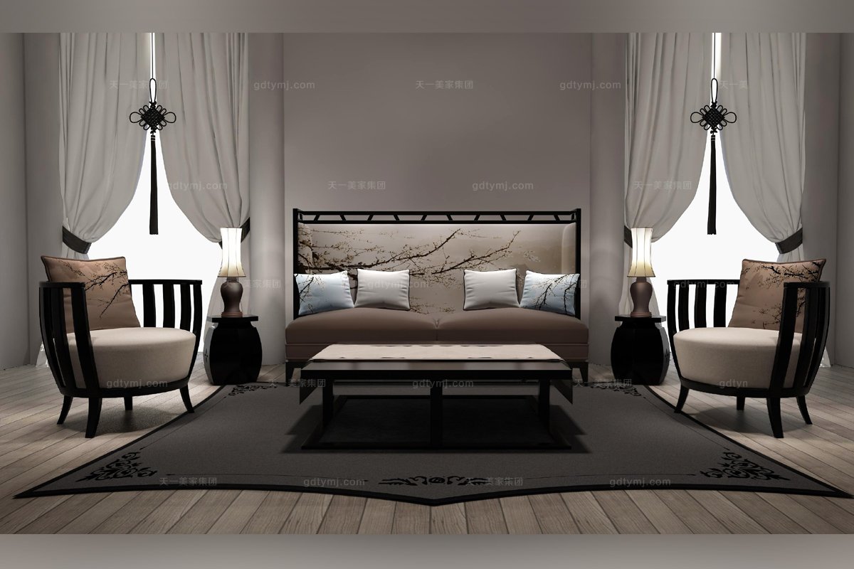 高端新中式白梅單人沙發