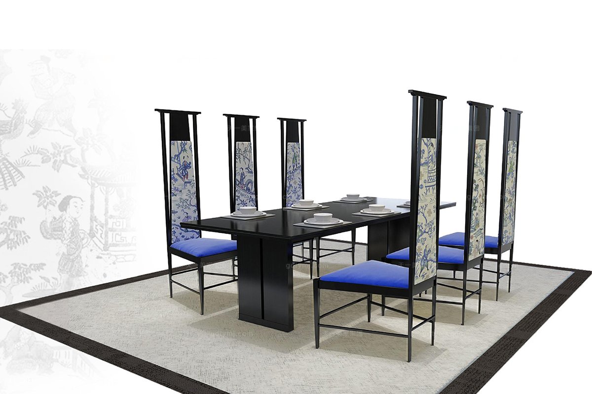 高端新中式中國藍高背椅