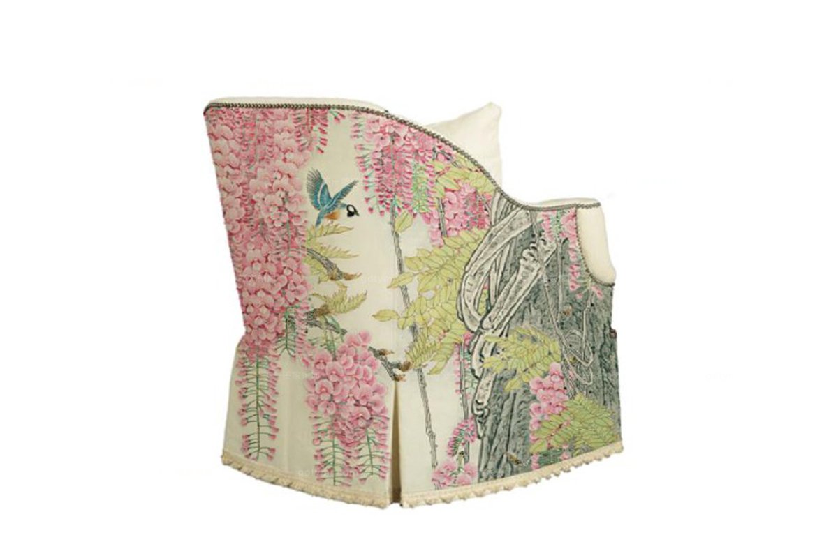 高端新中式花鳥單人茶樓休閑沙發