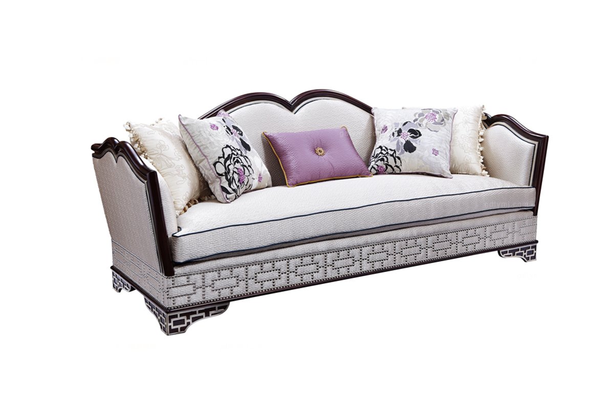 高端家具雕花別墅布藝沙發三人位