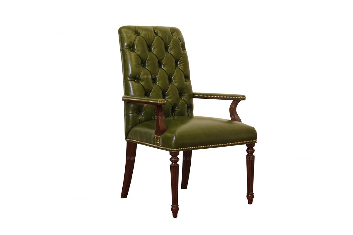 高端專業別墅家具品牌簡約新古典綠色真皮書椅
