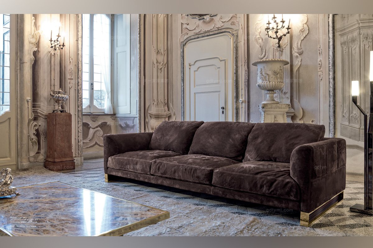 Longhi現代棕灰色布藝三人沙發