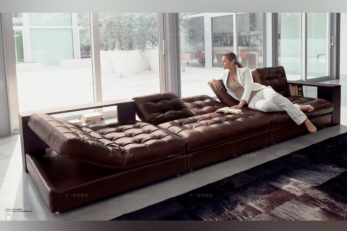 Longhi現代深棕色真皮功能沙發