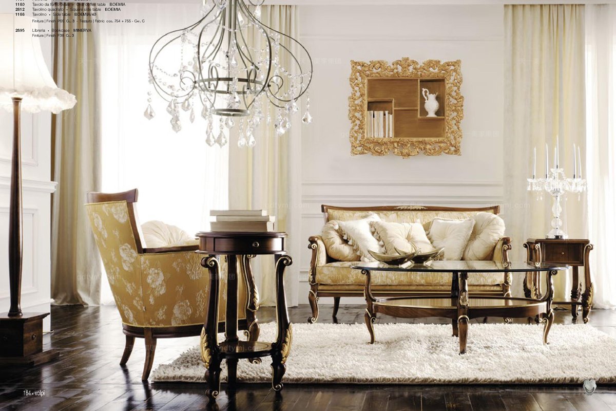  Volpi意大利進口高端品牌雕刻法式深色沙發橢圓幾