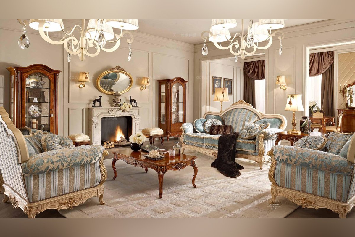  Valderamobili意大利進口法式高端品牌雕刻藍色沙發