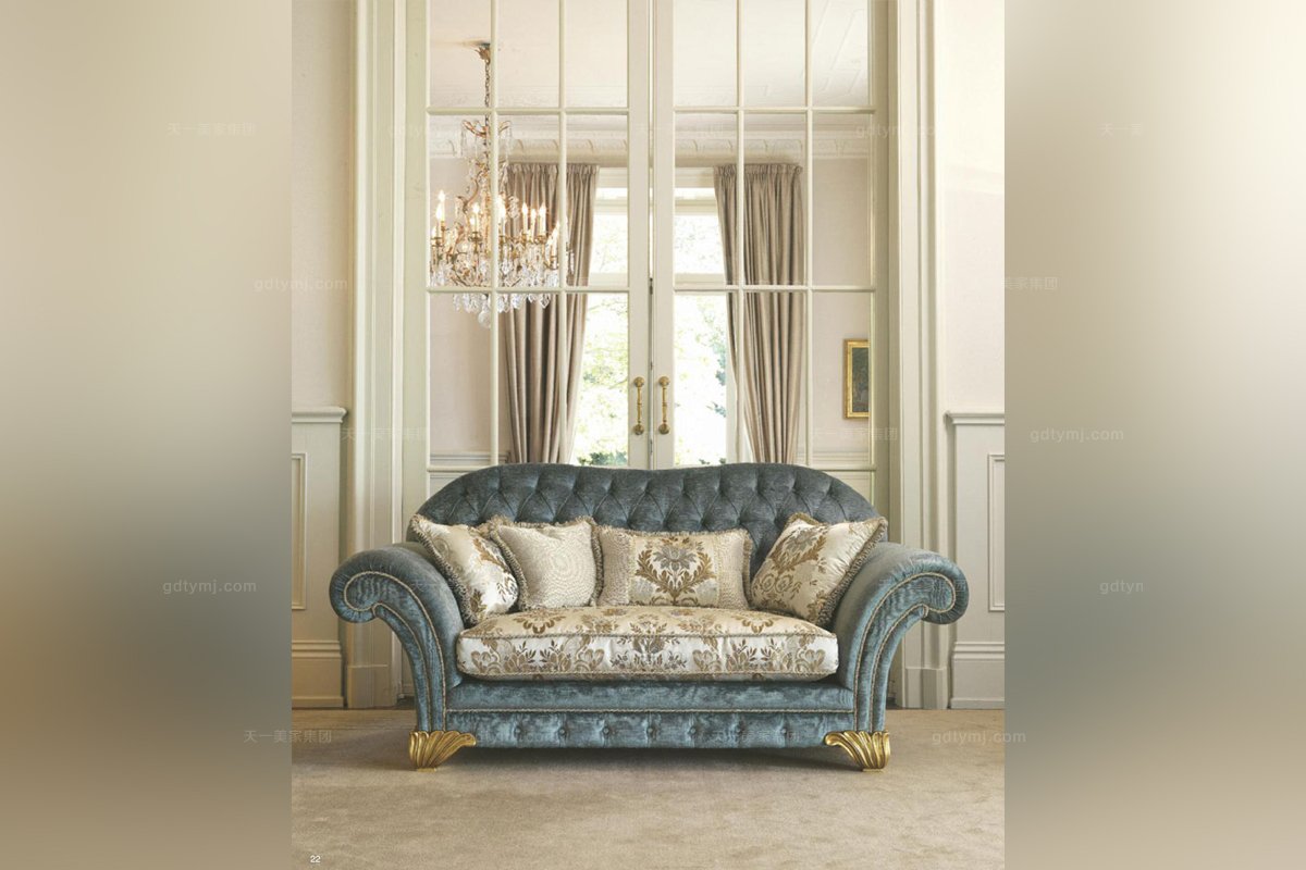 Pigoli 皮溝里歐式布藝拉扣雙位休閑沙發