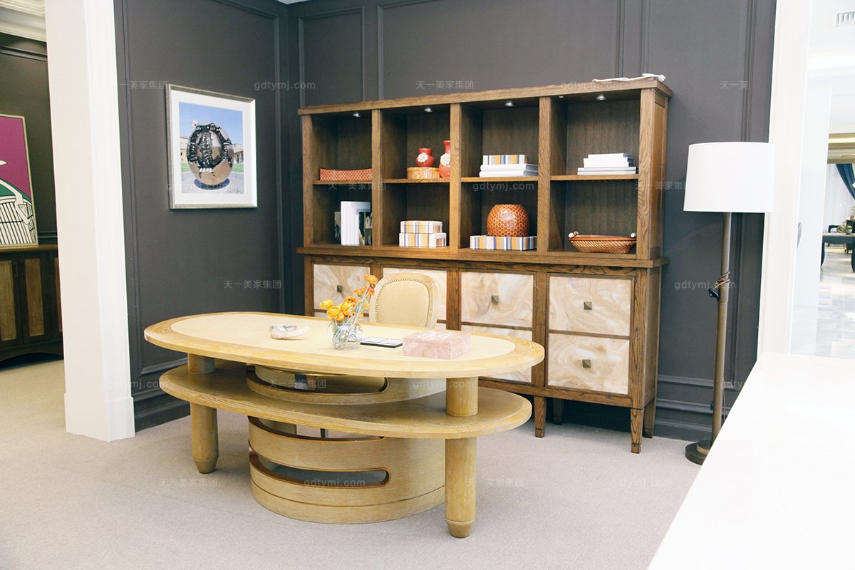 高端時(shí)尚淳樸美式田園風(fēng)實(shí)木書房家具組合