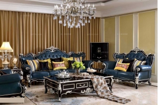 高端別墅家具品牌法式雕花真皮三人位沙發