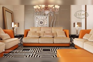 名貴奢華會所別墅家具品牌黃色布藝三位沙發