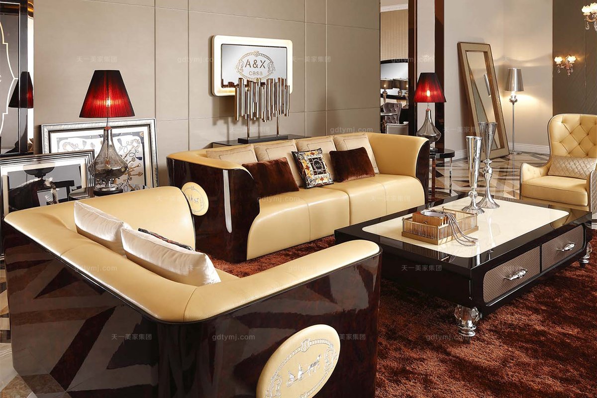 奢華五星級酒店家具品牌家具黃色真皮四位沙發