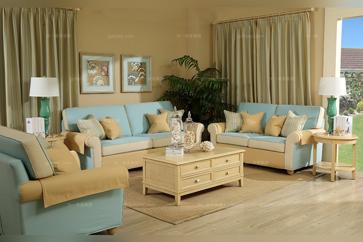 奢華別墅家具品牌美式海藍色三位沙發