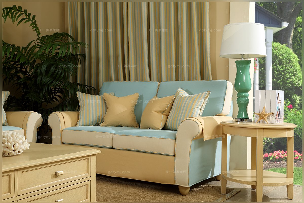 名貴別墅家具美式海藍色二人位沙發