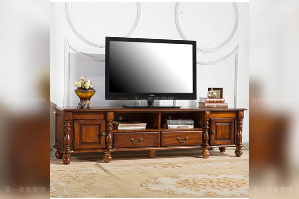 高端別墅豪華家具優質橡膠木好實木美式電視柜