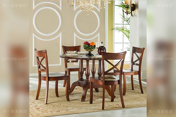 品牌別墅家具高端好實木美式露木色圓餐桌1.2M全實木圓餐桌