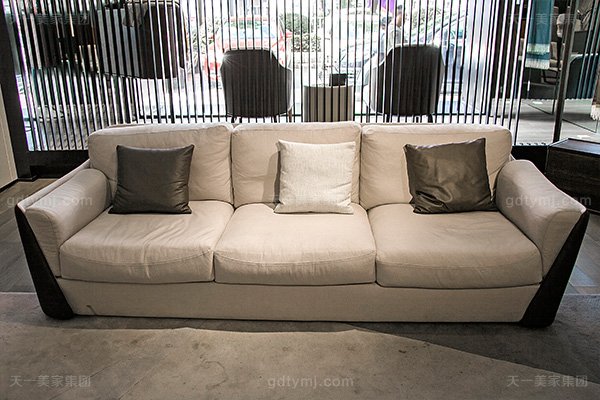 意大利極簡奢高端真皮+布藝客廳家具組合四人位沙發