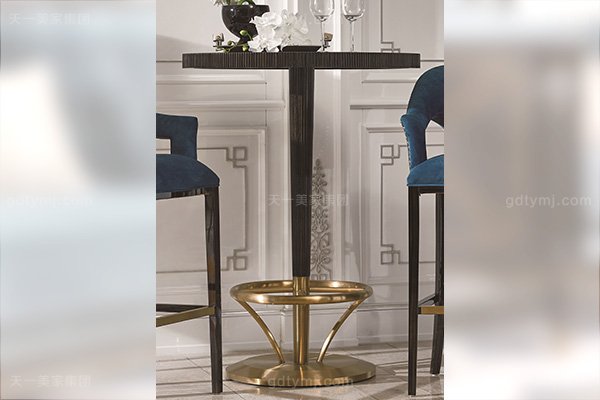 高端現代輕奢風家具實木五金黑檀木皮拼花休閑吧臺吧椅圓吧臺