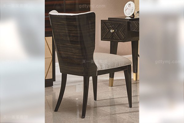 高端后現代別墅輕奢風格臥室家具實木楓影黑檀木皮拼花妝臺妝椅組合妝椅