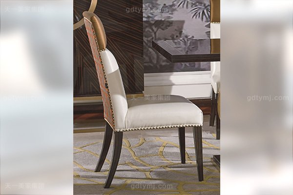 高端別墅后現代輕奢風格品牌家具黑檀木皮拼花餐廳家具餐桌椅組合餐椅