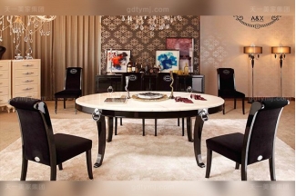 名貴輕奢家具后現代餐廳家具黑亮光腳玫瑰玉大理石面餐臺絨布藝餐椅組合