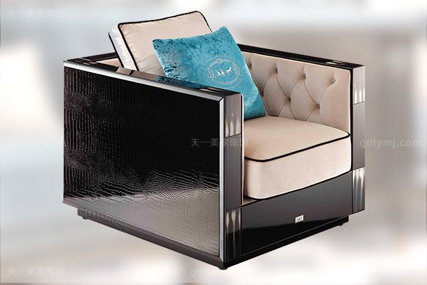 名貴奢華家具后現代輕奢客廳家具黑鱷紋牛角飾面奶茶真皮沙發組合單人位沙發