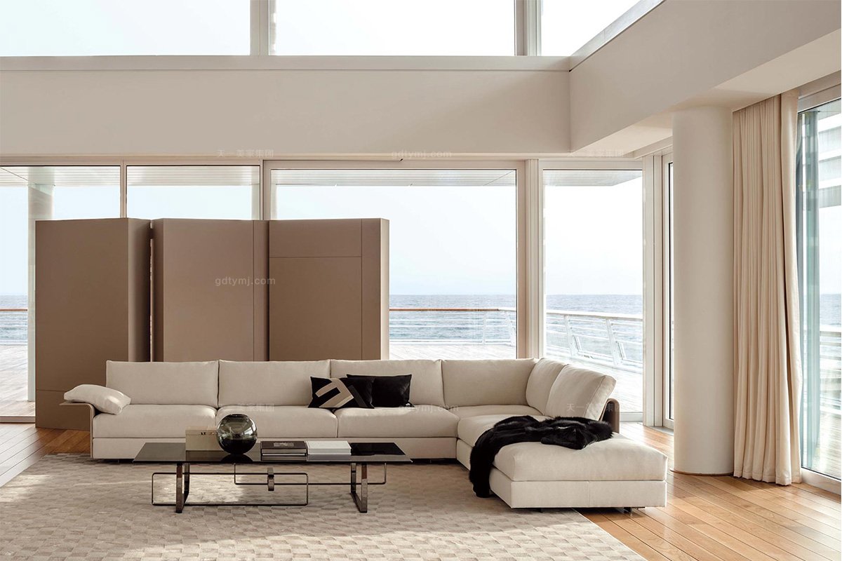 高端別墅客廳優質布藝軟包沙發+茶幾組合