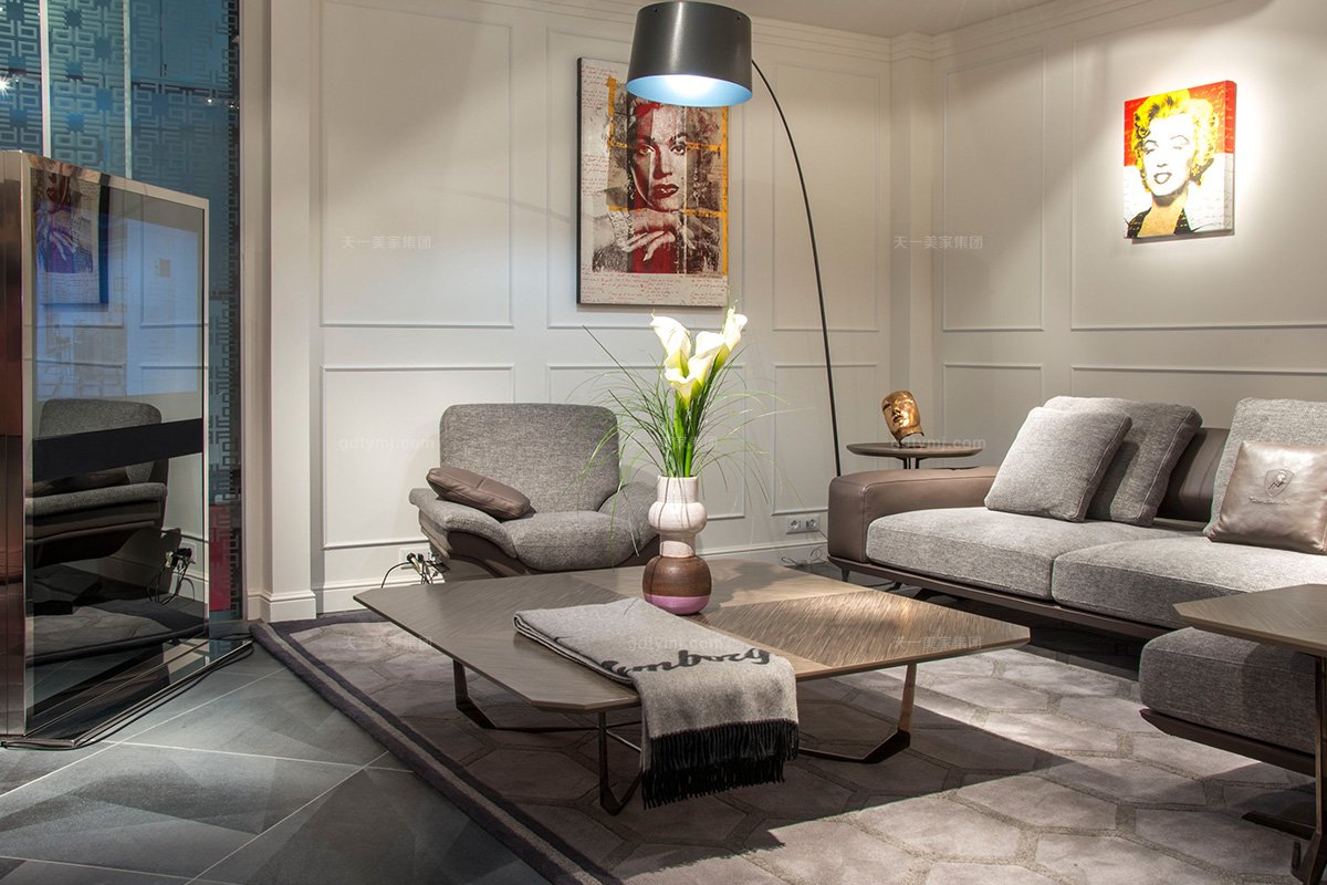 名貴豪華別墅家具品牌輕奢時尚現代灰色布藝軟包組合沙發