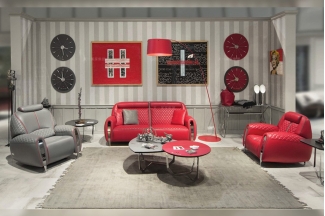 名貴豪華奢華家具品牌輕奢時尚客廳紅色真皮車格子雙人位沙發組合