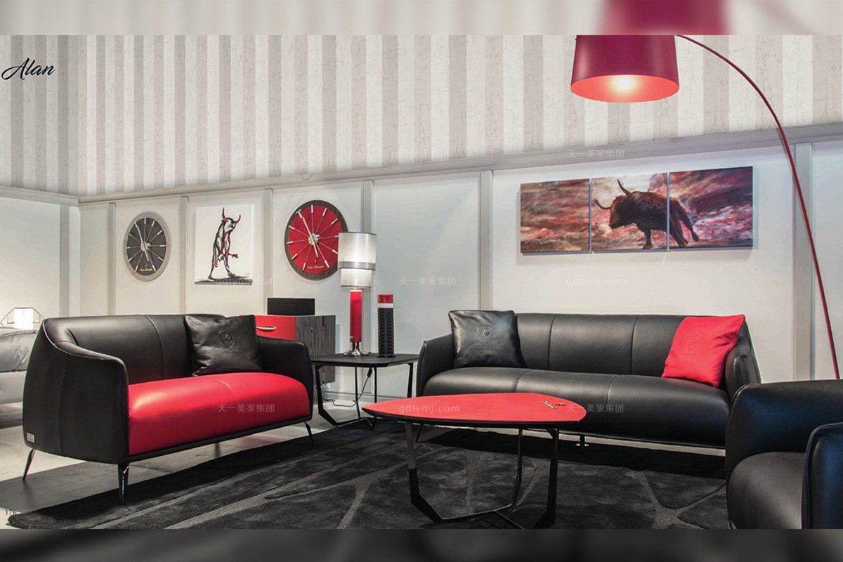 高端會所輕奢品牌家具客廳現代時尚黑色真皮軟包1+2+3沙發組合