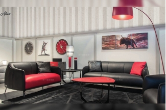 高端會所輕奢品牌家具客廳現代時尚黑色真皮軟包1+2+3沙發(fā)組合