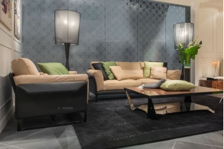 高端輕奢現代別墅家具品牌客廳米黃色時尚二人位沙發組合