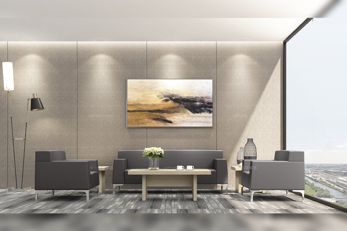 奢華高端辦公家具品牌時(shí)尚輕奢辦公室會(huì)客黑色真皮沙發(fā)組合