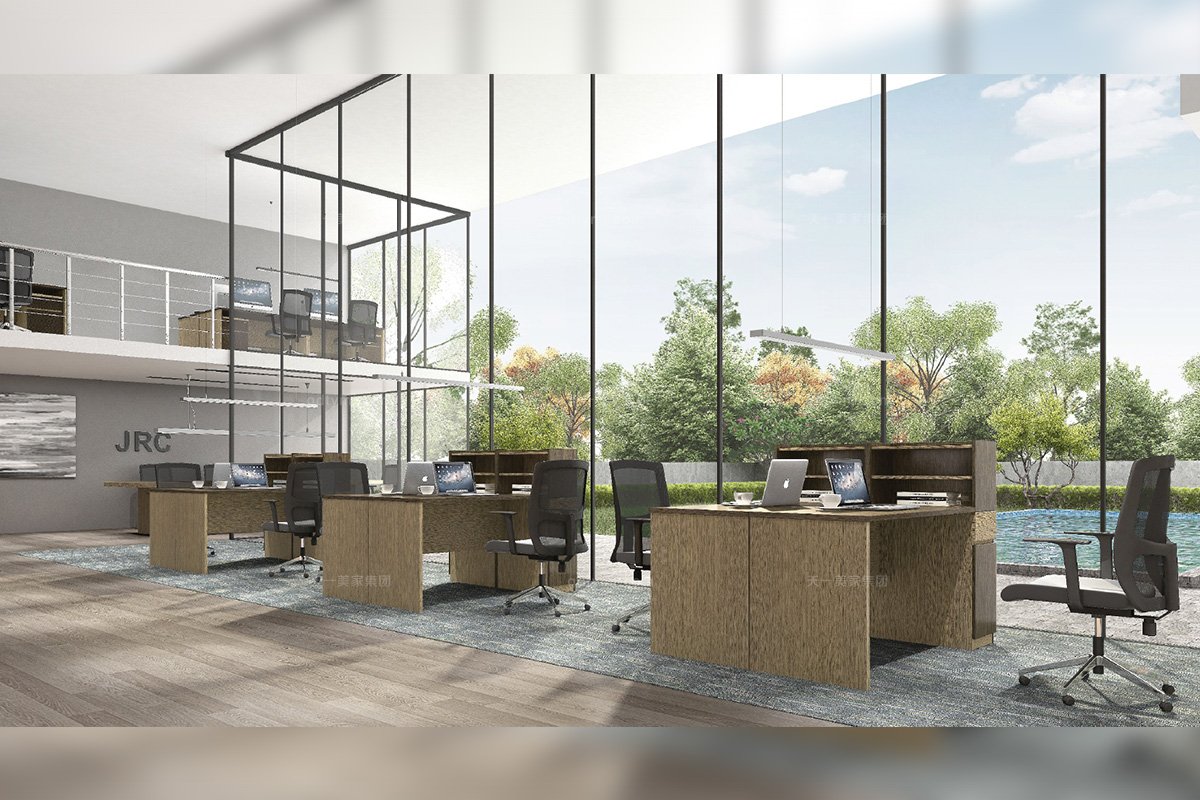 高端辦公家具品牌廠家銀行學校公司現代時尚原木色實木職員雙人辦公桌椅系列