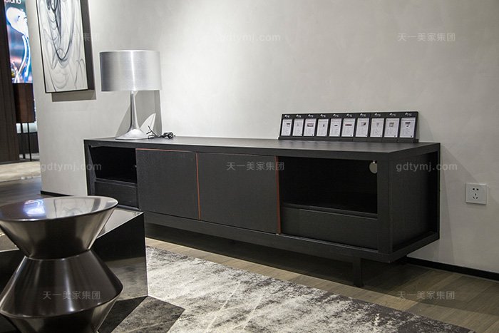 意大利現代極簡約風格家具客廳高端黑橡色實木電視柜