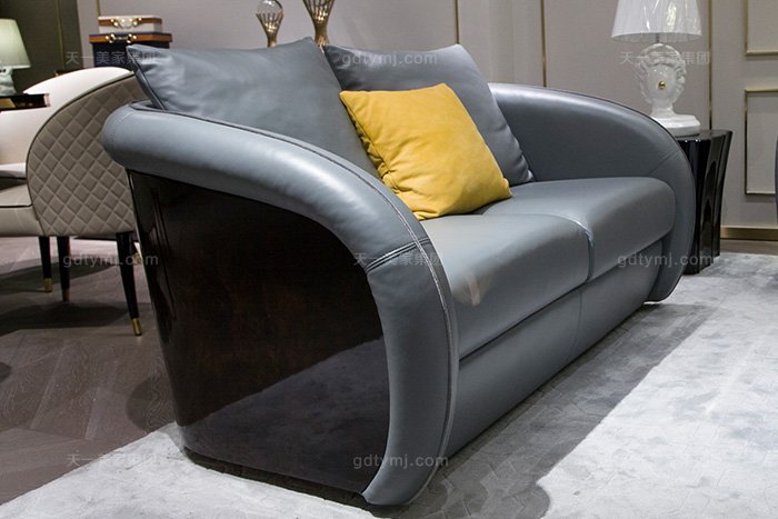 高端別墅家具品牌輕奢后現代客廳藍色真皮實發組合二人位沙發