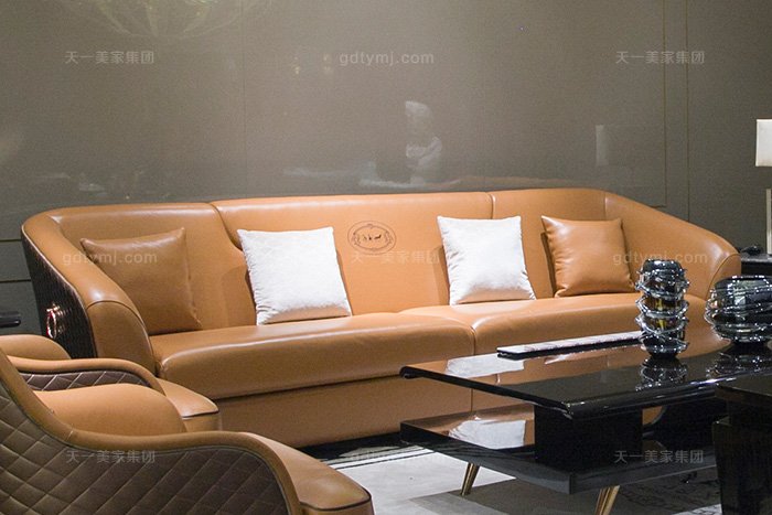 奢華別墅家具品牌輕奢后現代風客廳愛馬仕橙真皮沙發組合四人位沙發