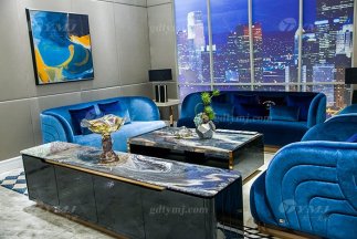 高端奢華家具品牌別墅輕奢后現代家具客廳藍色優質絨布藝沙發組合