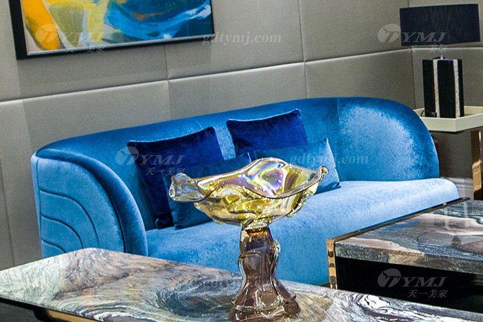 高端奢華家具品牌別墅輕奢后現代家具客廳藍色優質絨布藝沙發組合二位沙發