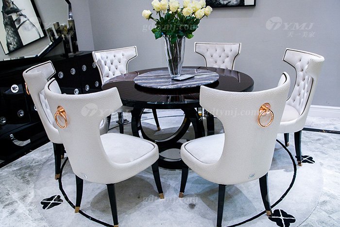 高端奢華品牌家具后現代輕奢餐廳時尚山水紫石面餐桌椅