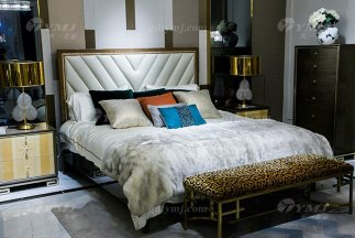 高端奢華別墅家具品牌現代輕奢時尚實木鑲彩貝大床組合
