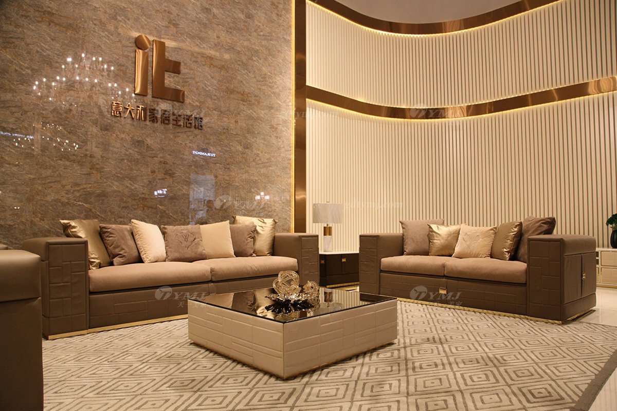 高端意大利純進口別墅豪宅輕奢家具品牌時尚客廳真皮沙發組合場景