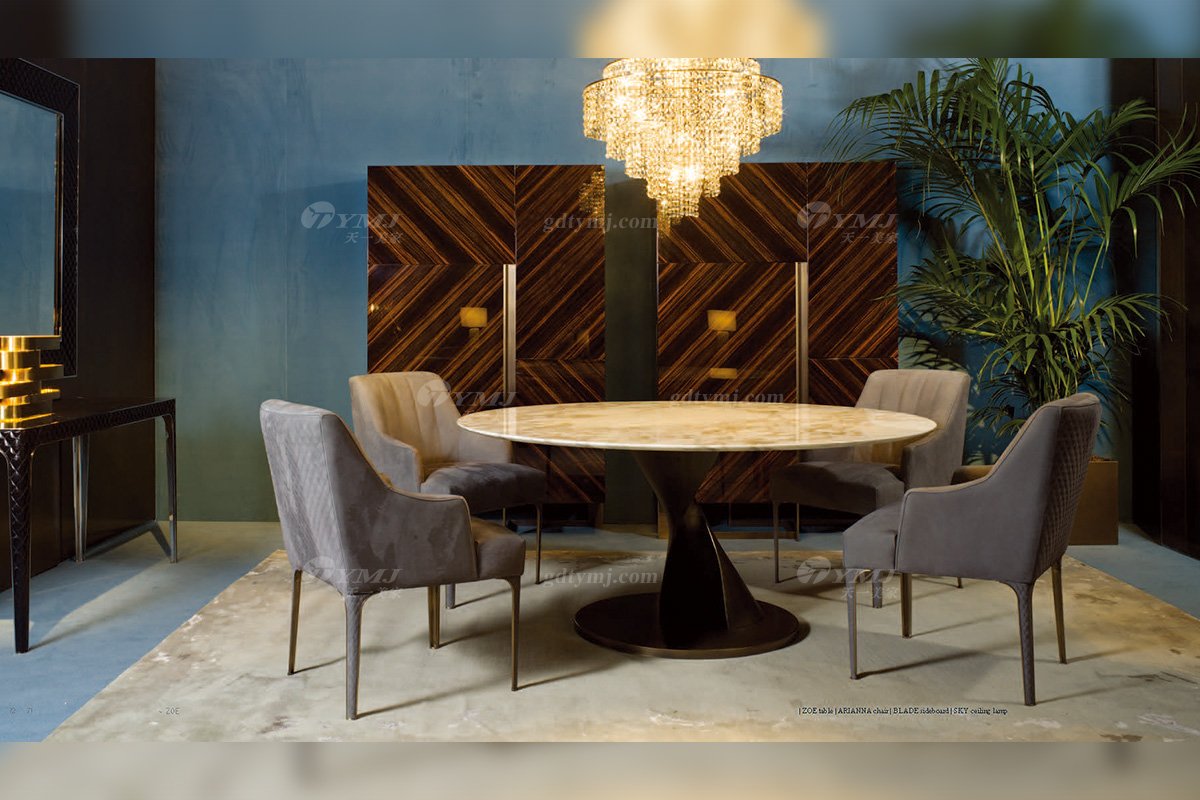 時尚輕奢家具100純進口意大利家具品牌藝術手繪面五金底餐桌椅餐桌椅場景