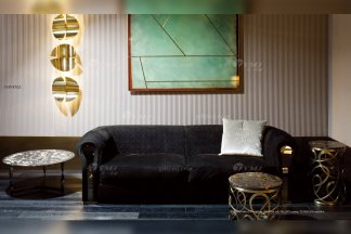 高端奢華意大利進口時尚輕奢家具品牌客廳黑色布藝軟包雙人沙發